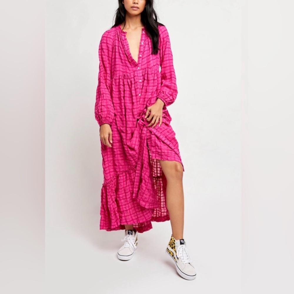Free People Edie Maxi Dress In Pink Oversized Small